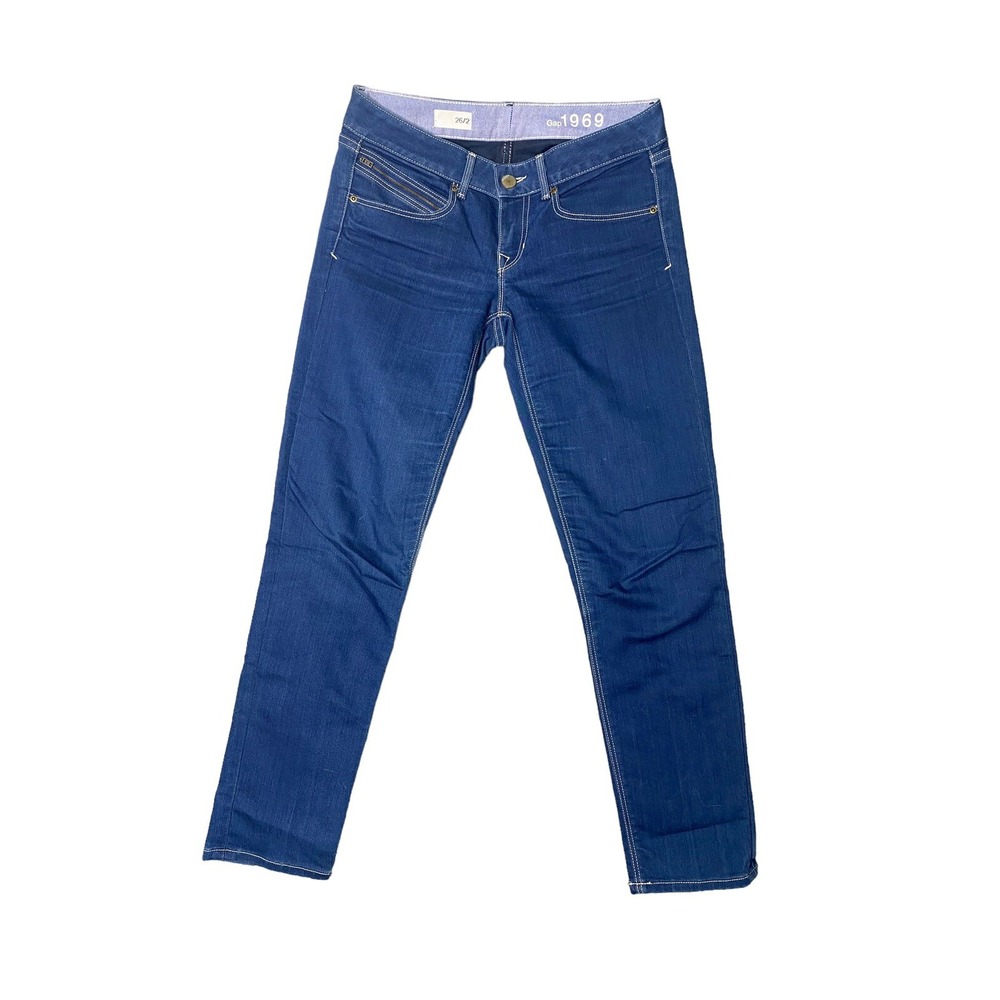 Gap 1969 Womens Zipped Pockets Whiskered Denim Blue Jeans Size 26/2